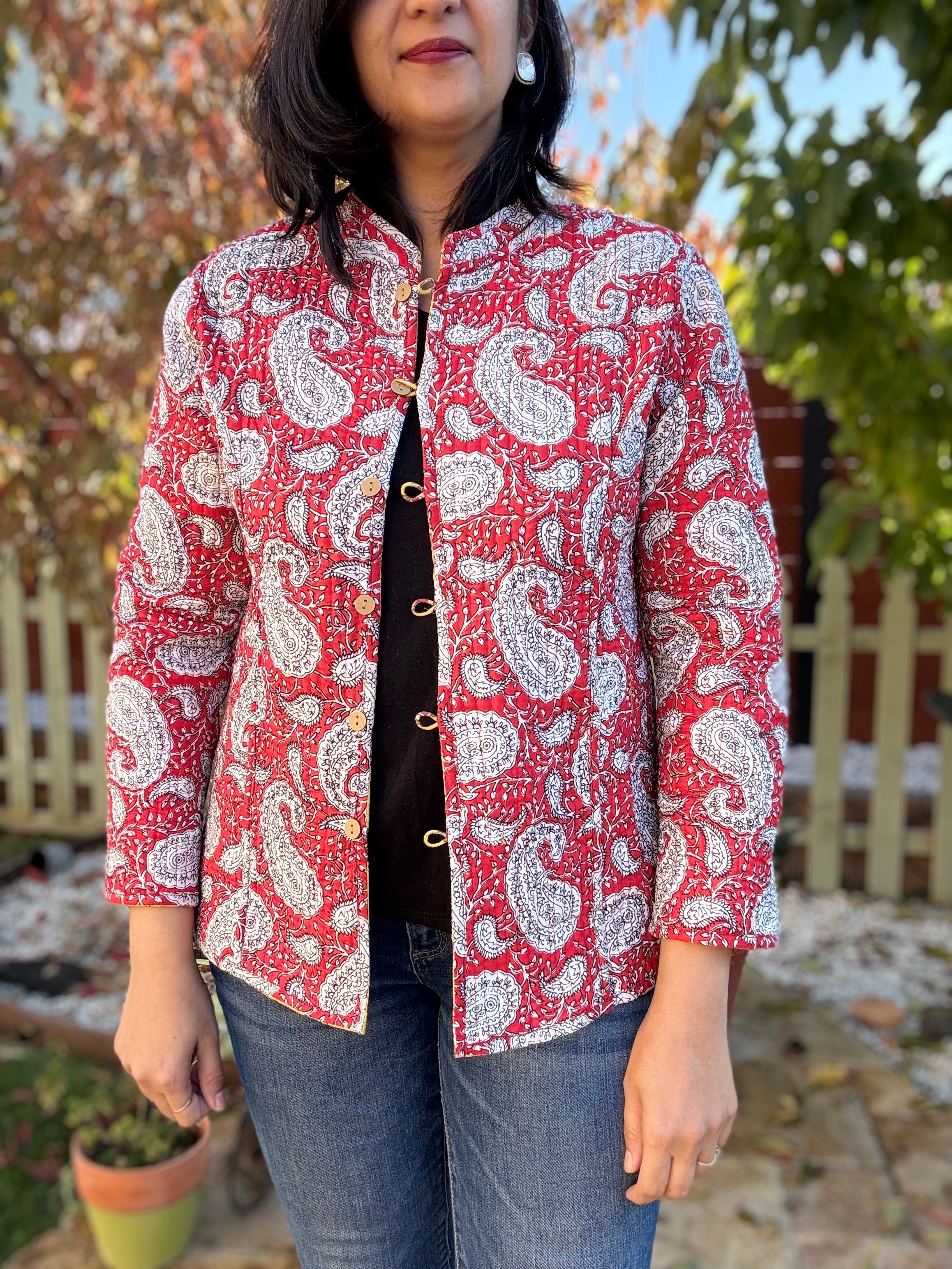 Yellow - Maroon reversible quilted jackets