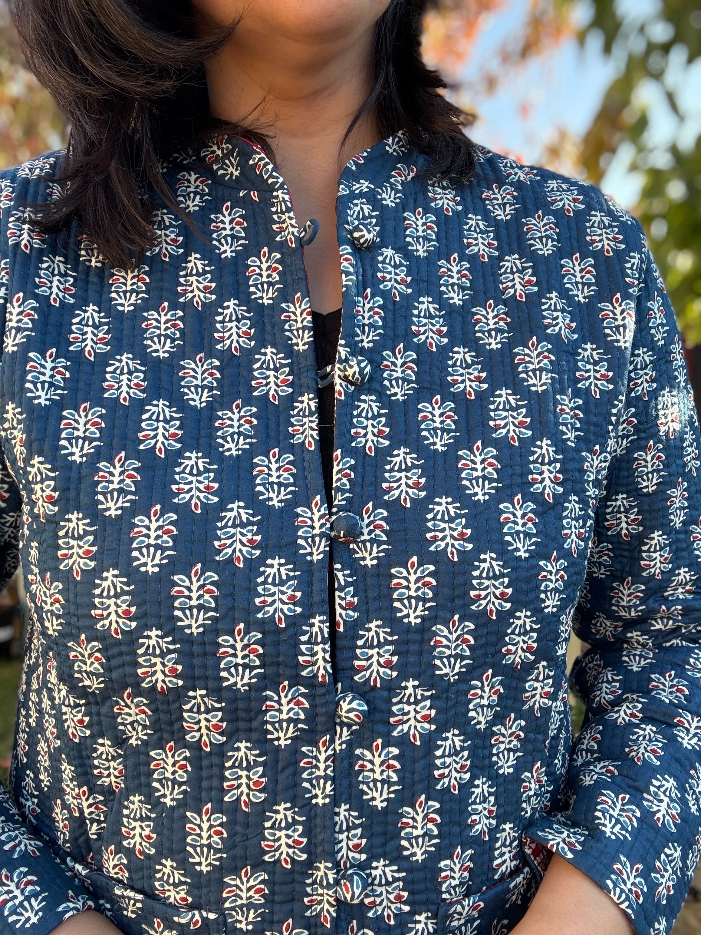 Indigo - Brick red reversible quilted jacket