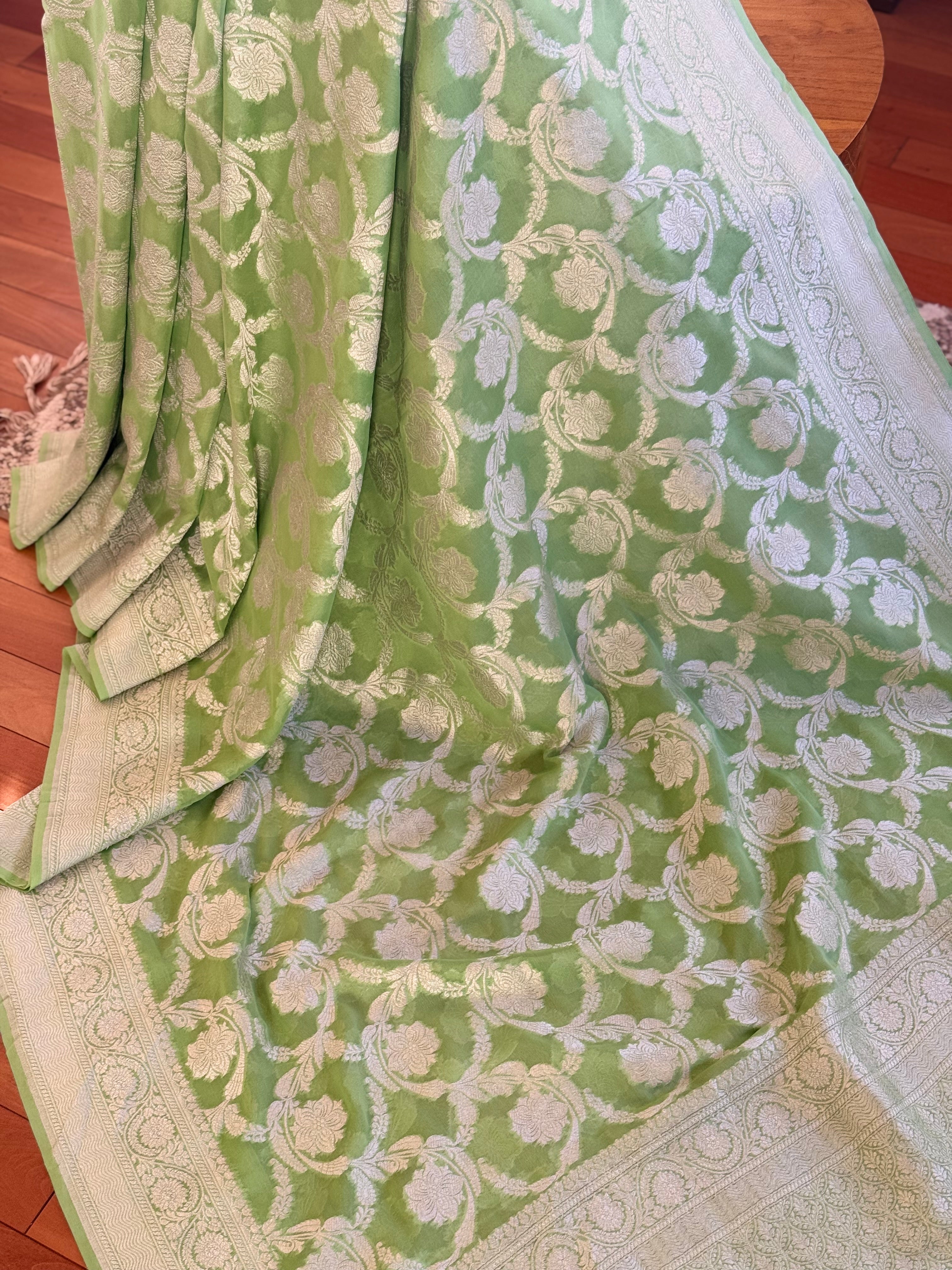 Pure khaddi georgette benaresi in pastel green