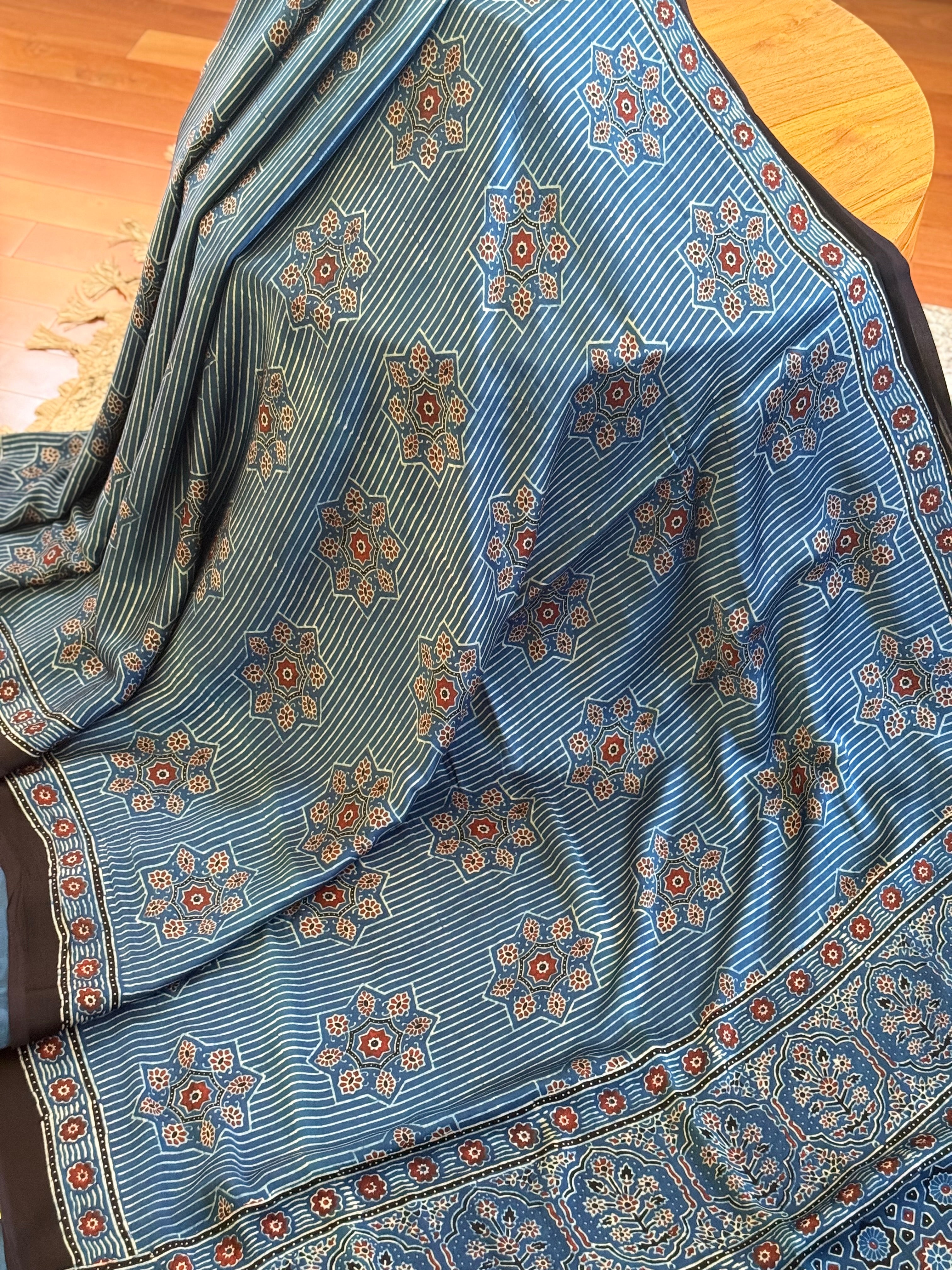 Ajrakh Modal Silk Indigo Saree
