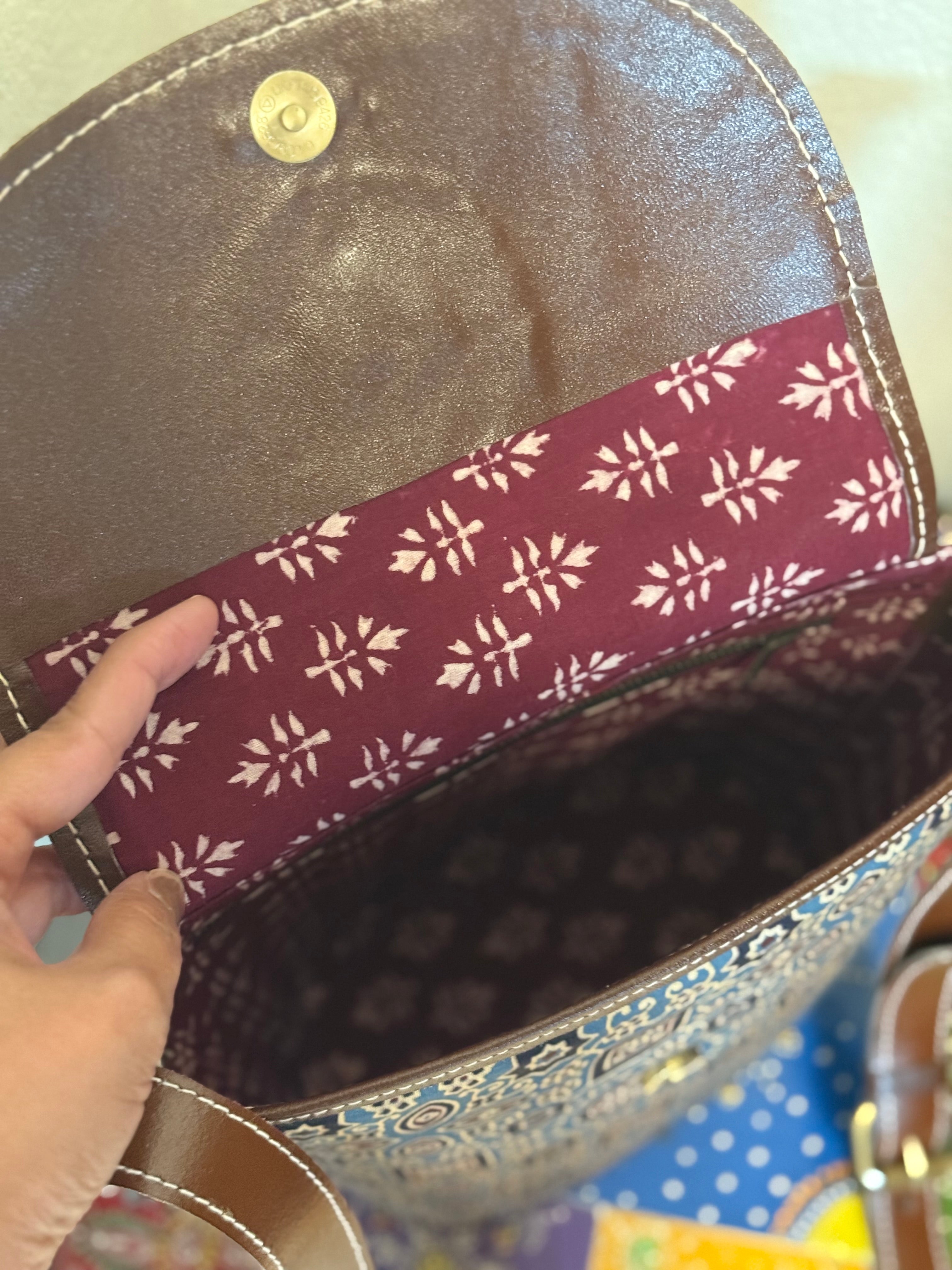 Ajrakh leather crossbody