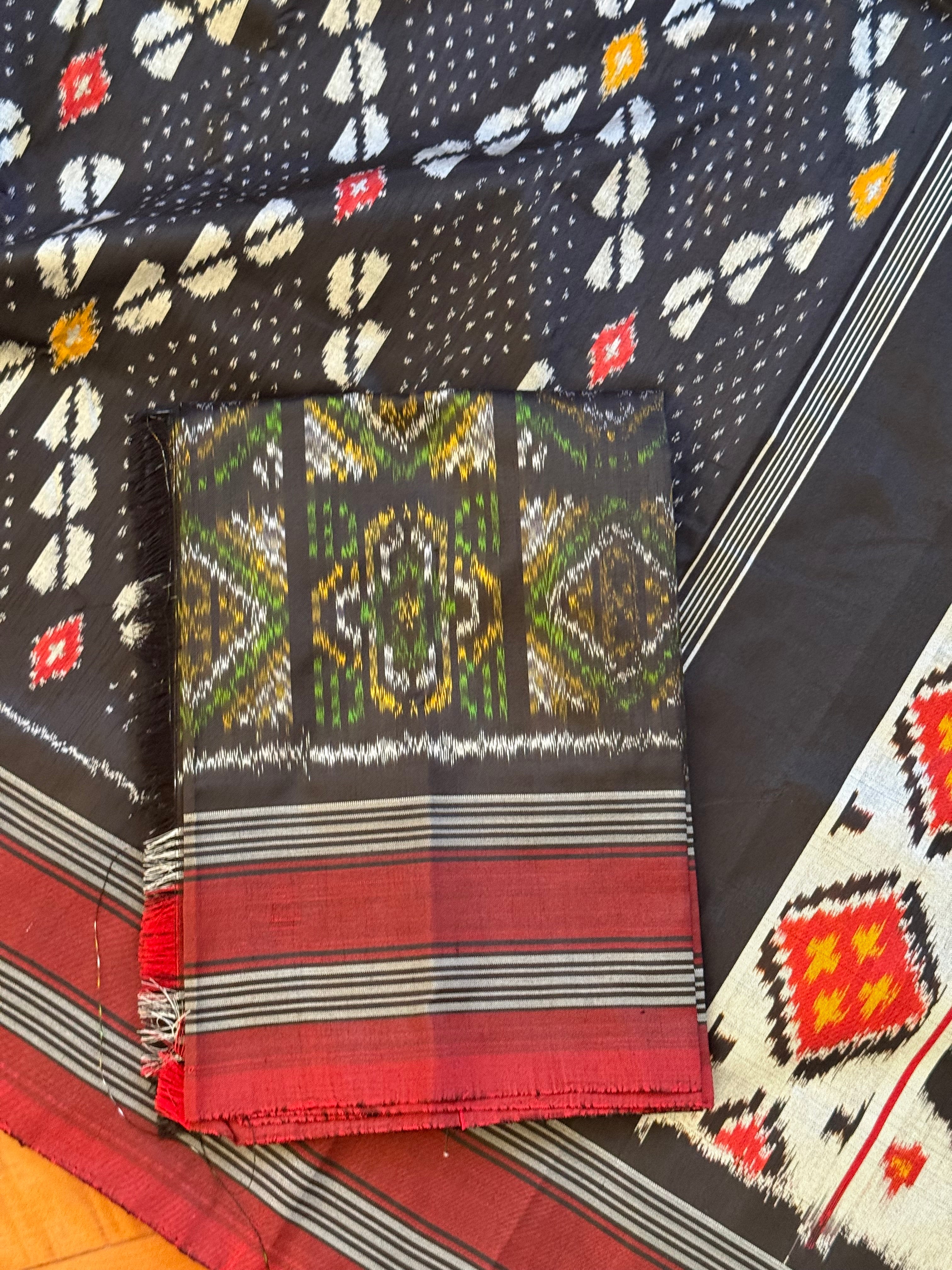 Black  Pochampally Ikkat Silk Saree