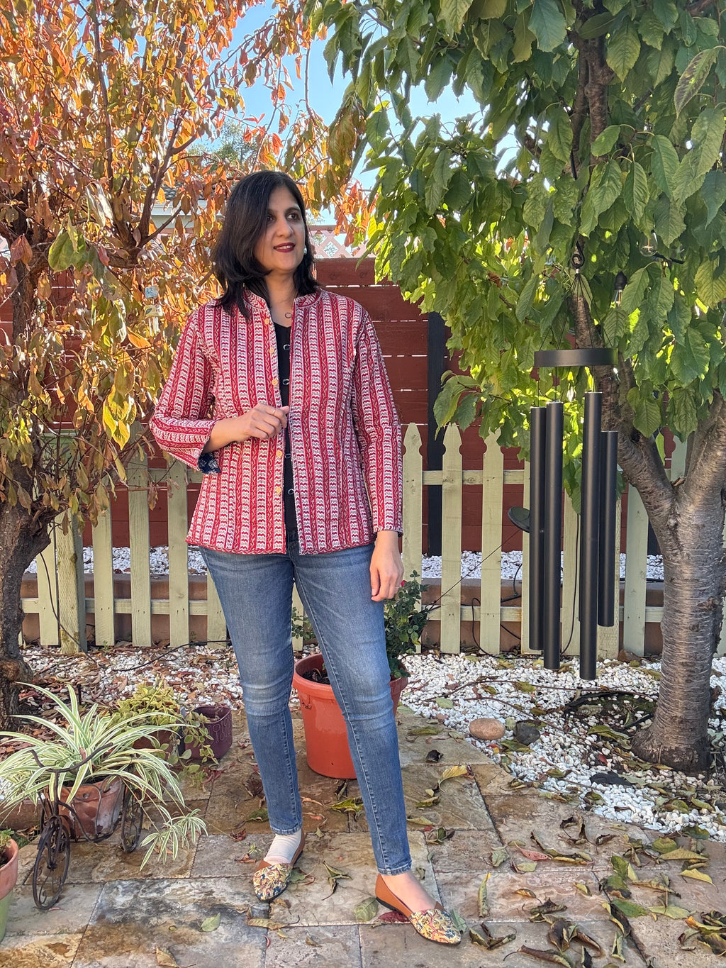 Indigo - Brick red reversible quilted jacket