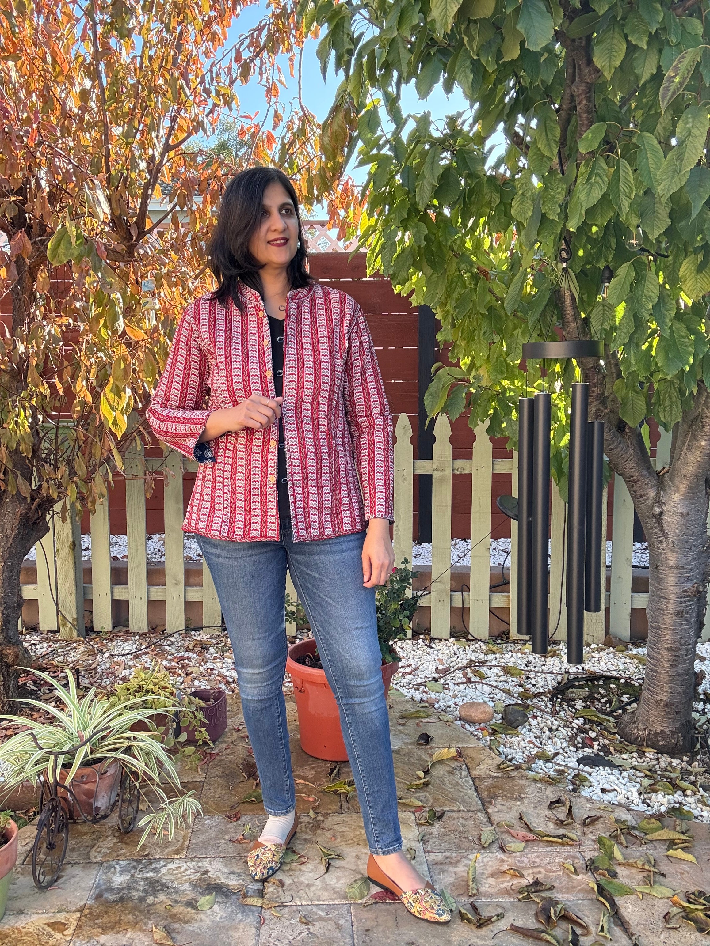 Indigo - Brick red reversible quilted jacket