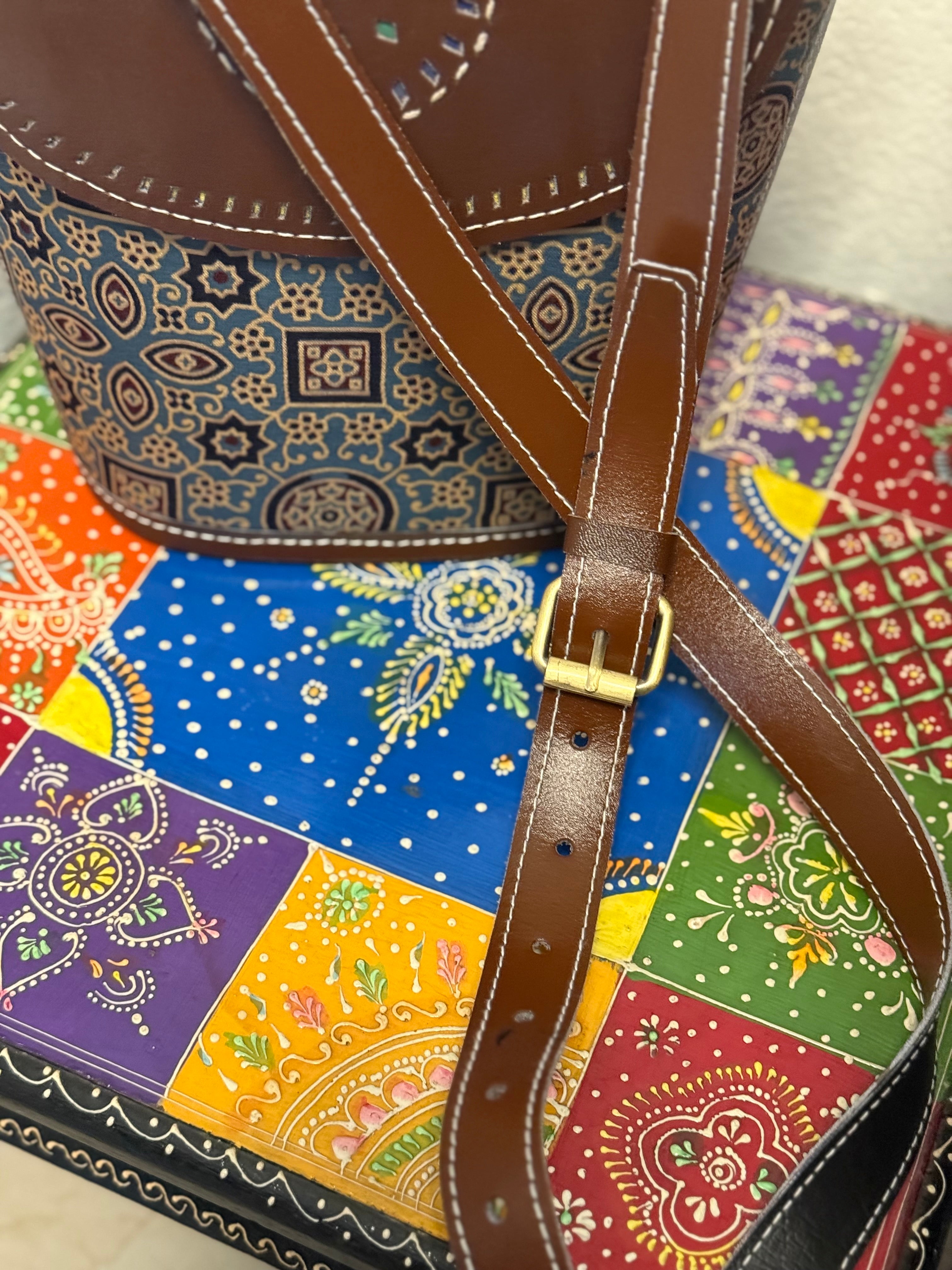 Ajrakh leather crossbody