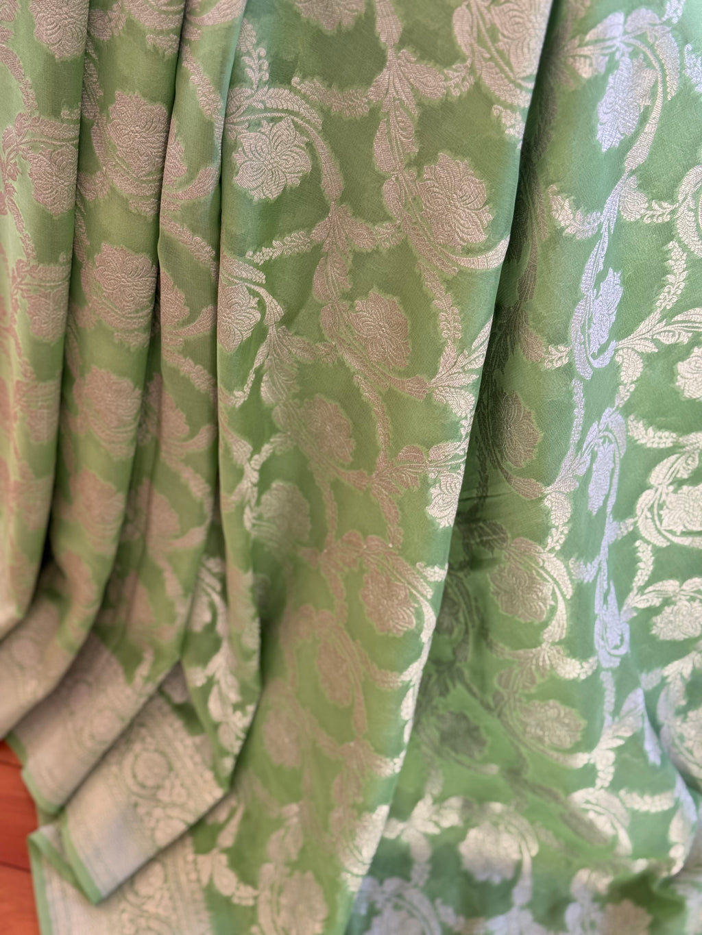 Pure khaddi georgette benaresi in pastel green