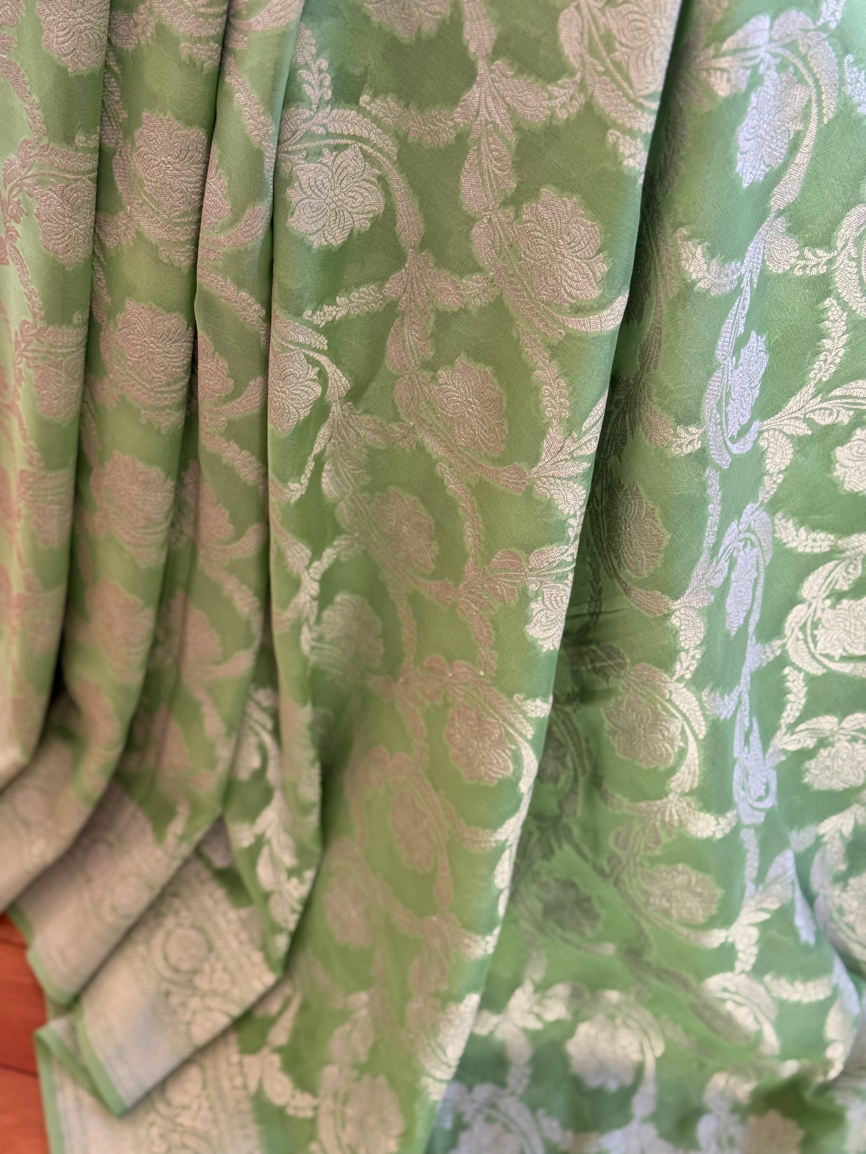 Pure khaddi georgette benaresi in pastel green