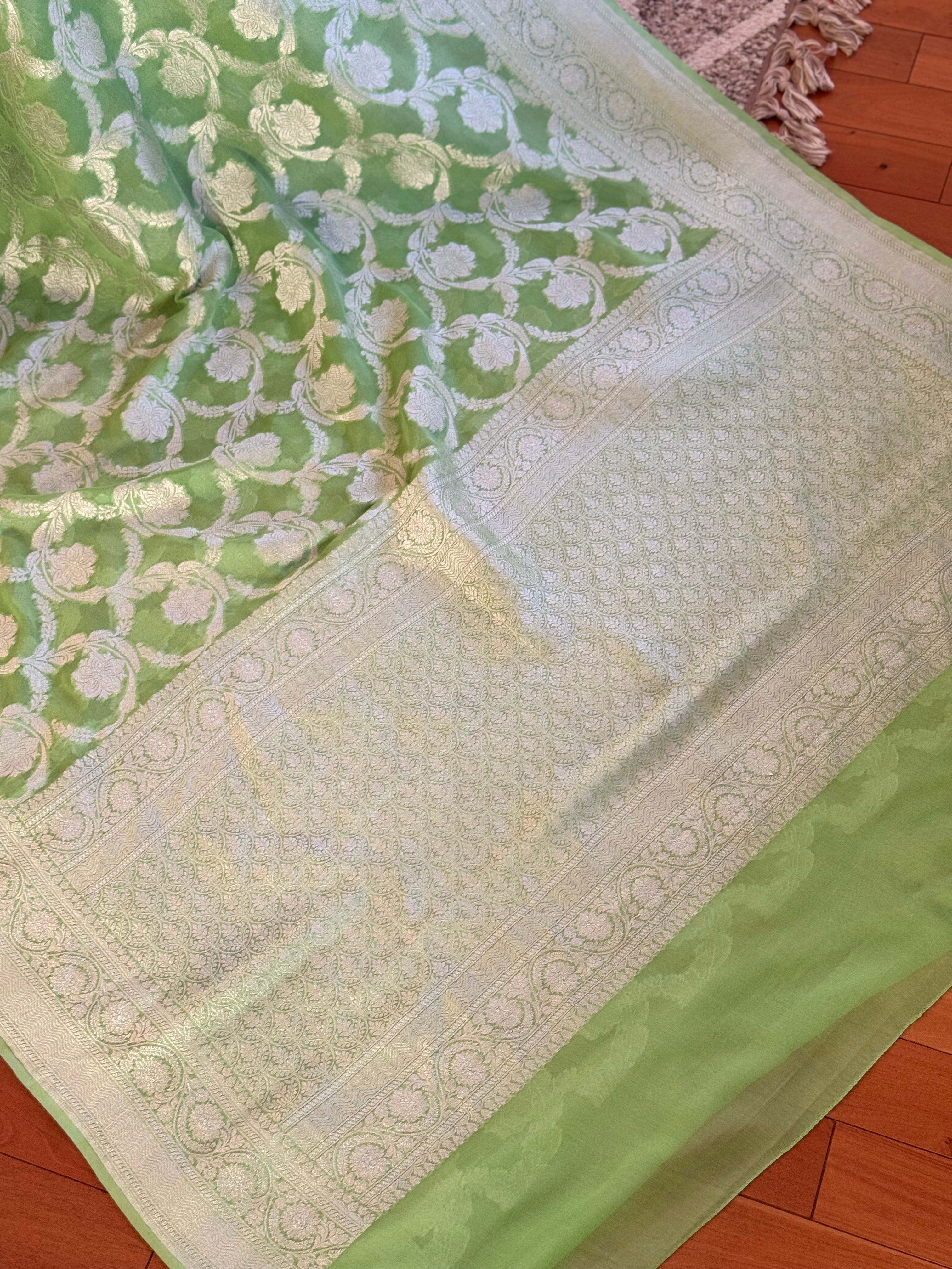 Pure khaddi georgette benaresi in pastel green