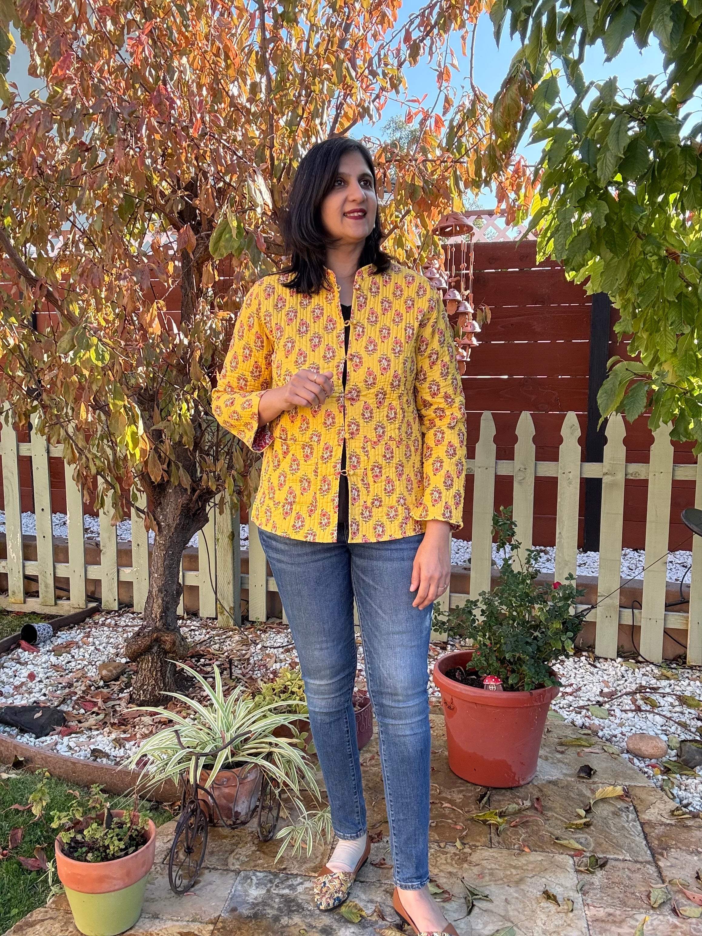 Yellow - Maroon reversible quilted jackets