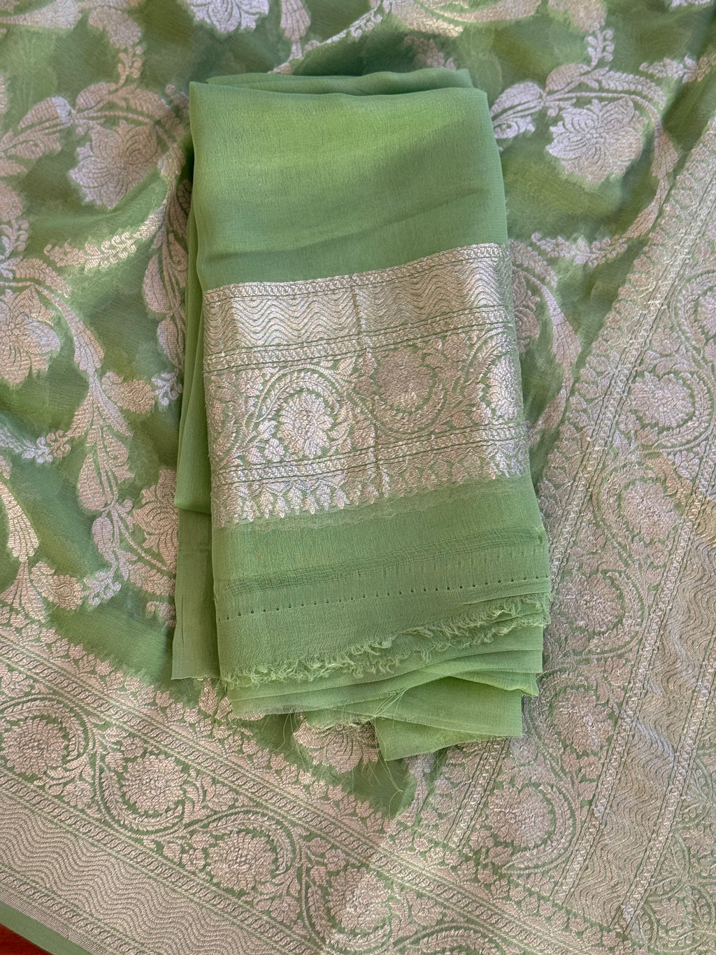 Pure khaddi georgette benaresi in pastel green