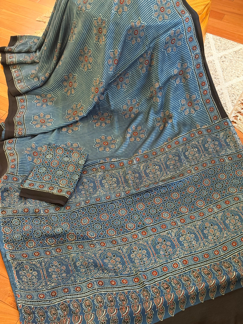 Ajrakh Modal Silk Indigo Saree
