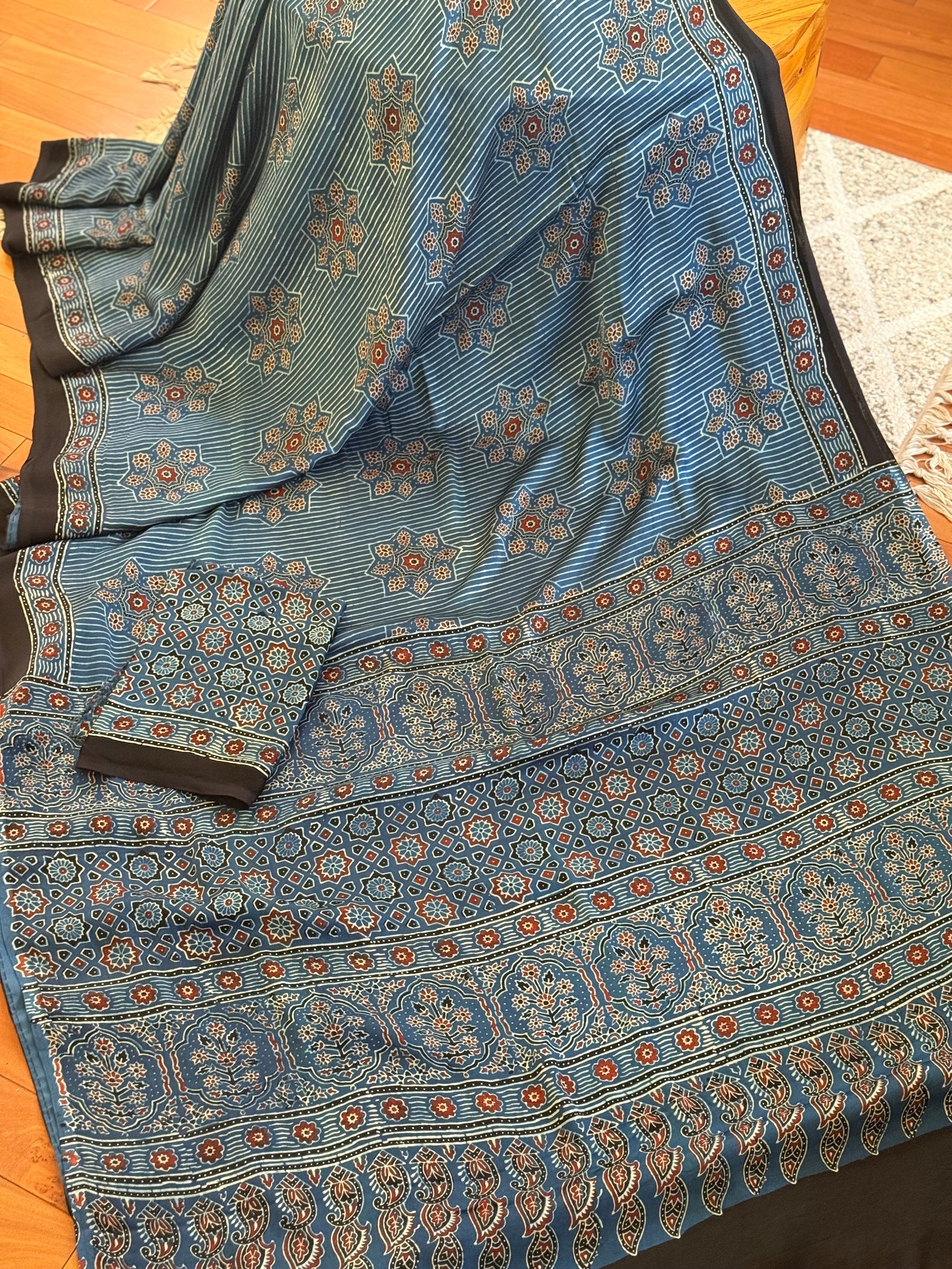 Ajrakh Modal Silk Indigo Saree