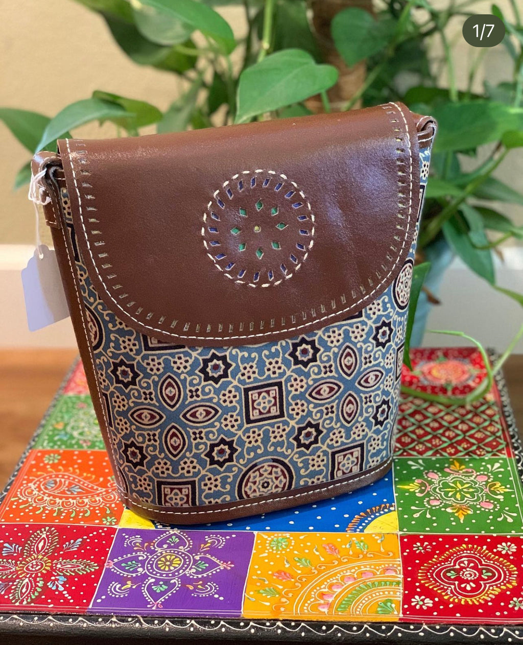 Ajrakh leather crossbody