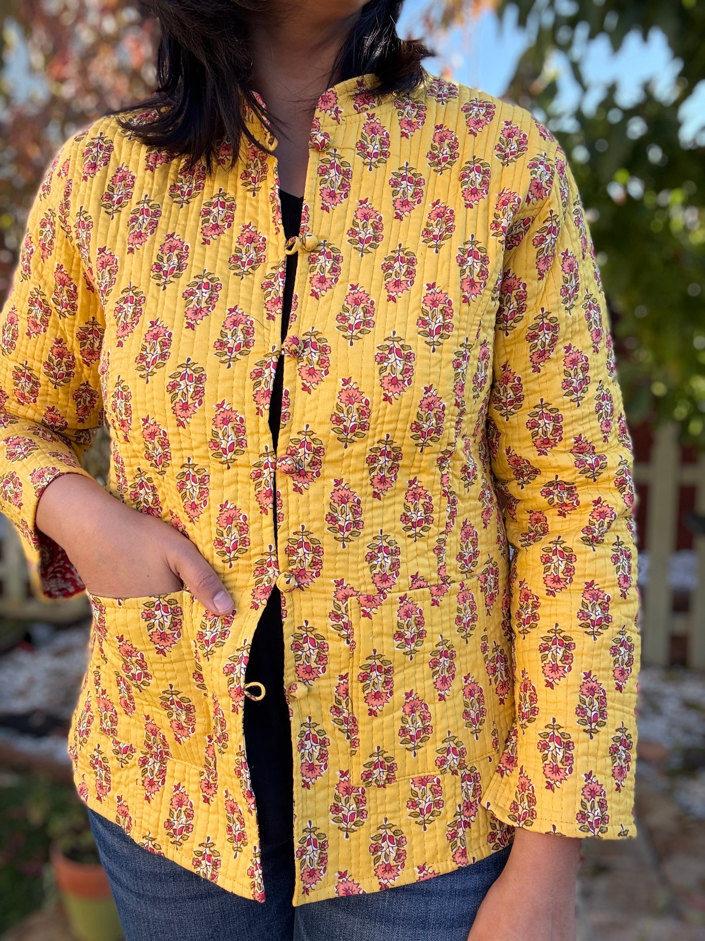 Yellow - Maroon reversible quilted jackets